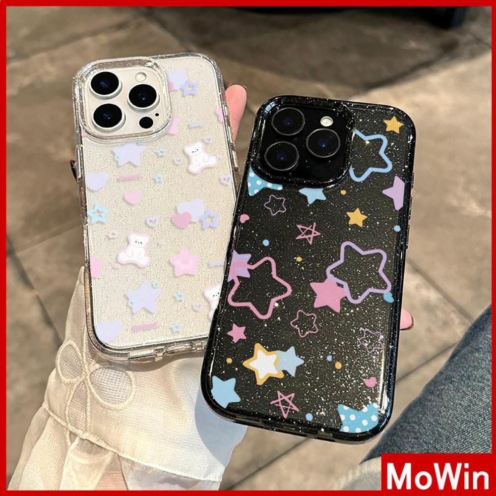 Movin - เคส iPhone 16 Pro Max iPhone 11 เคสใสแบบแวววาว TPU นุ่มสีสันสดใส ลาบูบู หมีและดวงดาวน่ารัก Compatible iPhone15 Pro max 14 13 12 Pro max XS XR 7 Plus 8 Plus