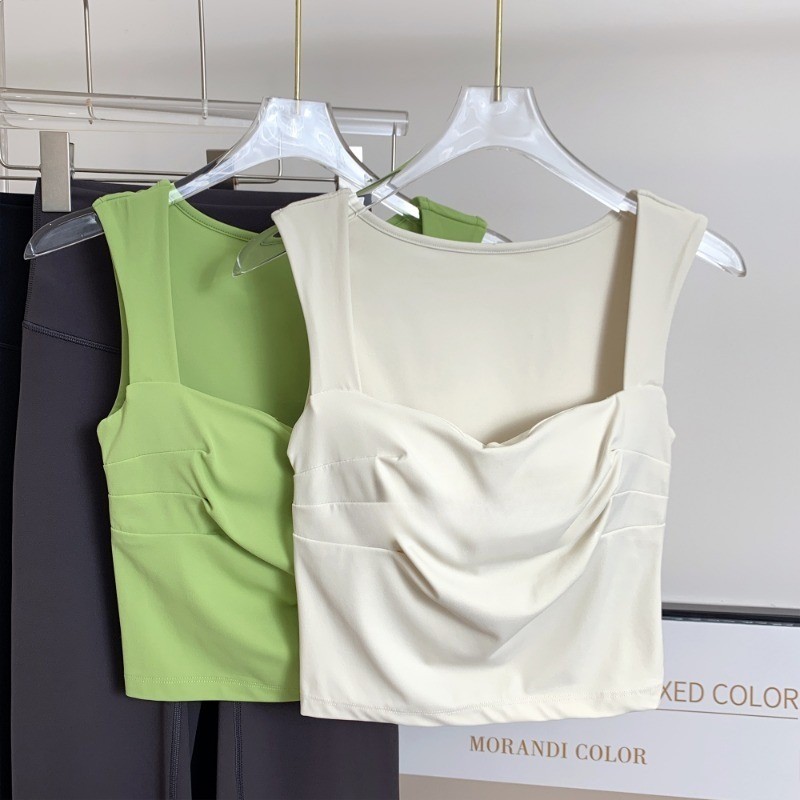 MAGIEYOGA(เบาะคงที่) สปอร์ตบราเซ็กซี่จีบปกหน้าอกด้านข้าง Bra โยคะวิ่ง