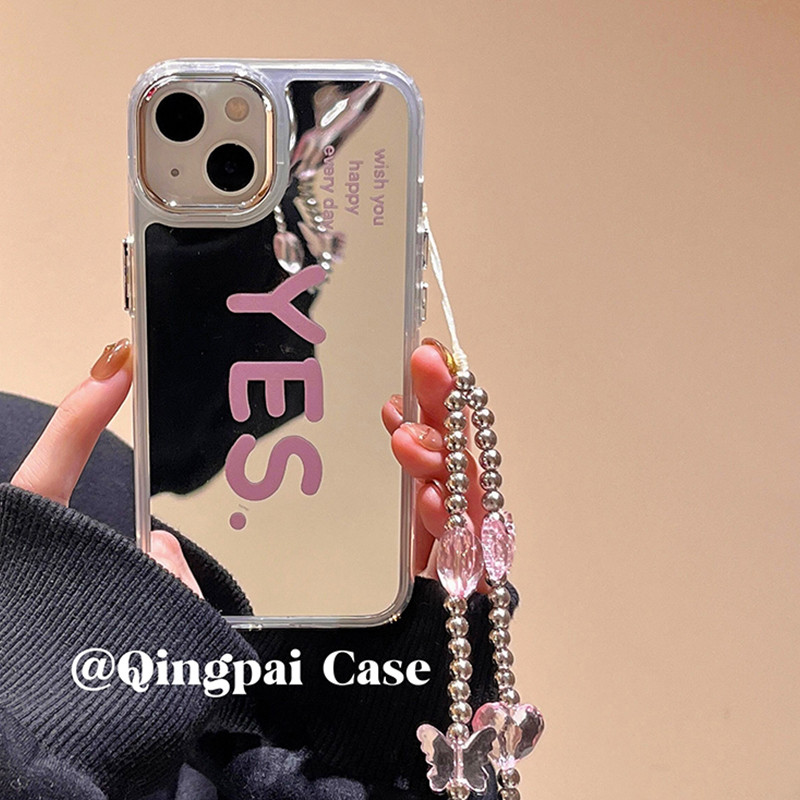 Huiwanju yes เข็มขัดกระจกเหมาะสําหรับเคสโทรศัพท์มือถือ iPhone16pro 14/13 ผู้หญิง 12 ง่าย 11 ป้องกันการตก 15promax สาวหัวใจ 13Pro รวมทุกอย่าง