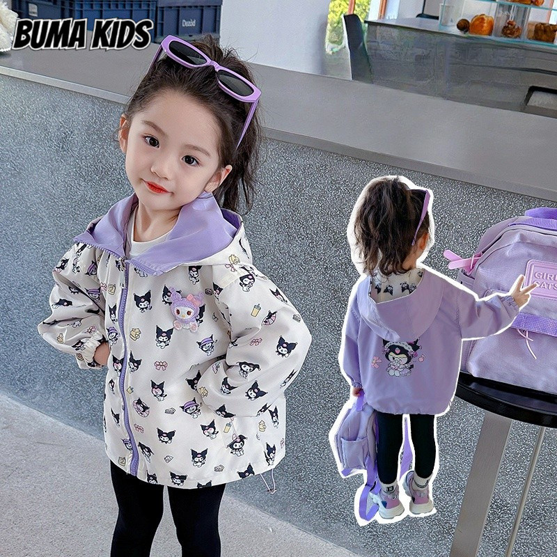 Buma KIDS เสื้อแจ็คเก็ตมีฮู้ดลายการ์ตูนสําหรับเด็ก เสื้อแจ็คเก็ตลําลองทรงหลวมแฟชั่น