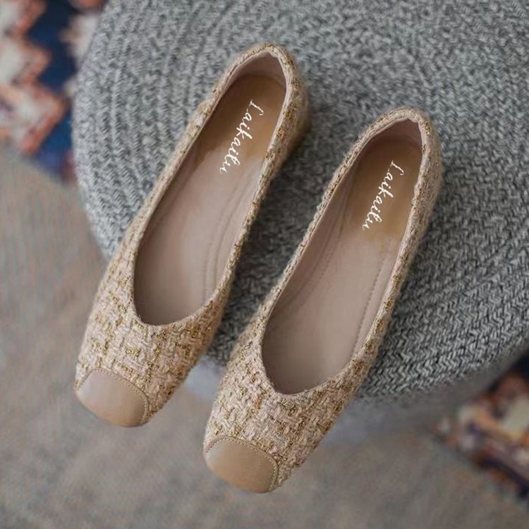 Xiaoxiang Style Womens Single Shoes Womens Shallow Mouth Low-Heel Grandma Shoes Slip-On Work