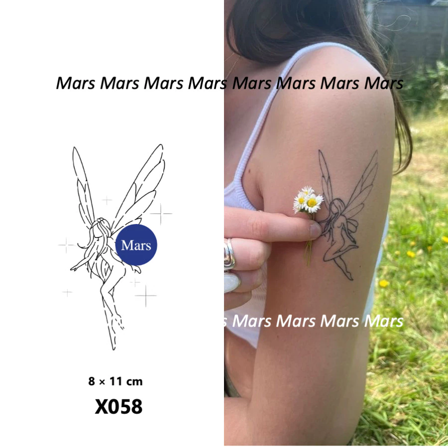 Mars Tattoonew Technology Magic ติดทนนาน 2 สัปดาห์ รอยสักกึ่งถาวร รอยสักชั่วคราว สติ๊กเกอร์รอยสัก ปลอม "Elf", X058