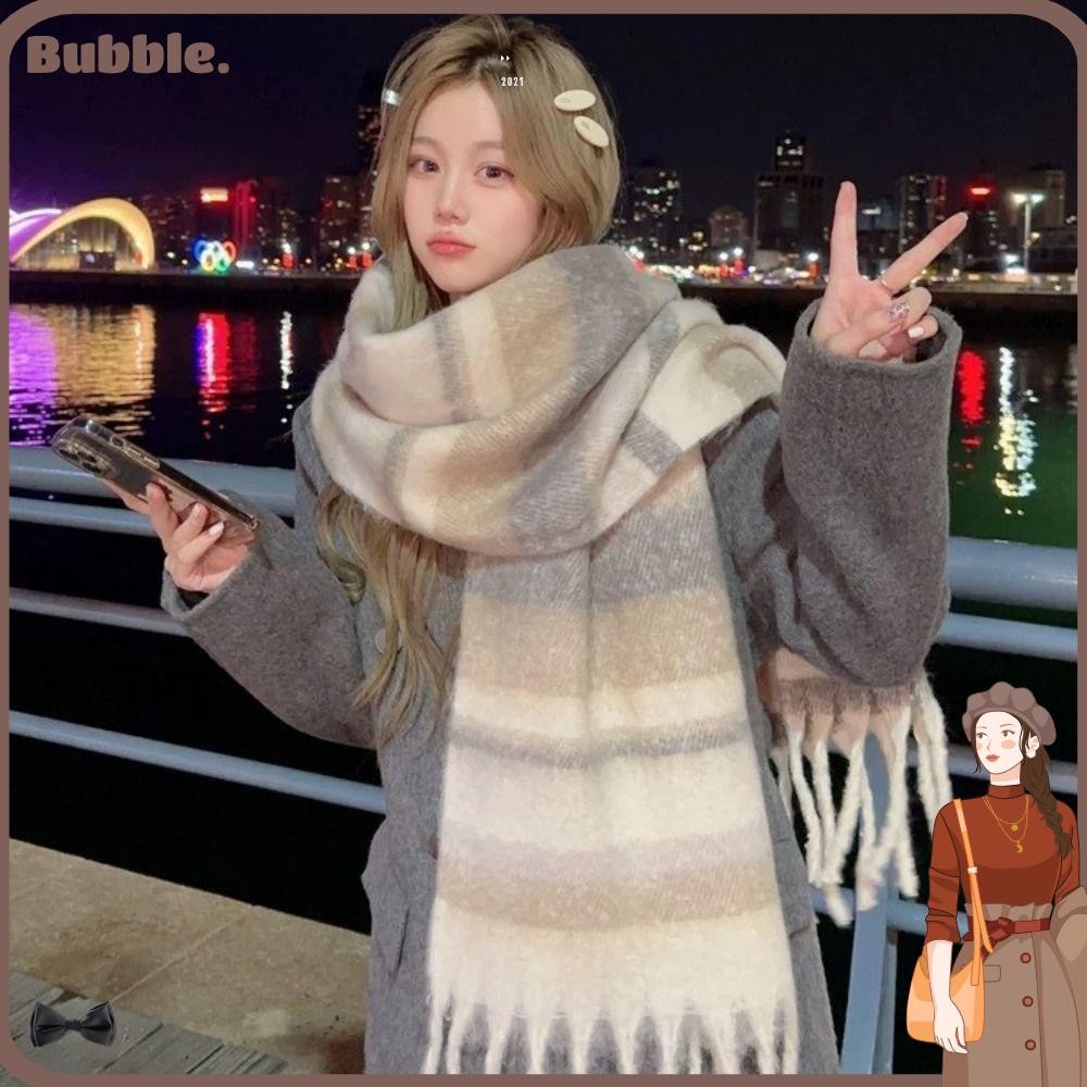 ฟอง ผ้าพันคอแคชเมียร์เลียนแบบ, ผ้าพันคอลายทางสีสันสดใสย้อนยุคฤดูหนาว, แฟชั่นผ้าคลุมไหล่ที่อบอุ่นหนาอเนกประสงค์ระดับไฮเอนด์