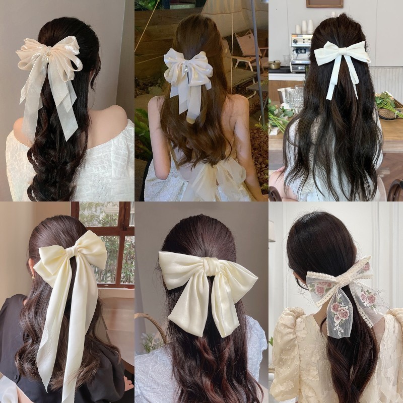 กิ๊บติดผมโบว์สีขาวขนาดใหญ่แฟชั่นผู้หญิงสไตล์เกาหลี