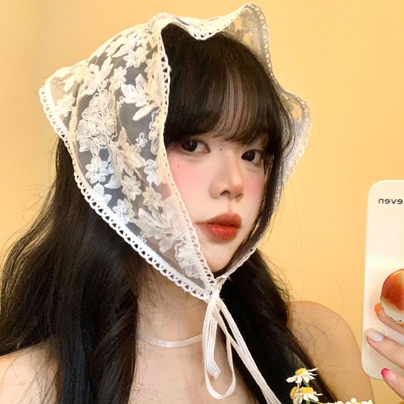 ผ้าโพกศีรษะลูกไม้สําหรับผู้หญิง 2025 ใหม่สไตล์พระผ้าพันคอสามเหลี่ยม - รูปที่ 5