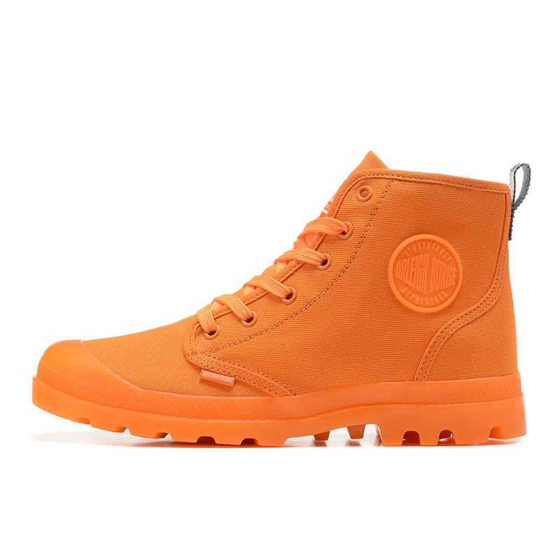 ของแท้ 100% PALLADIUM ผ้าใบตัดกลางกันลื่นสําหรับผู้ชายและผู้หญิงสีส้ม Doc Martens Eur39-45