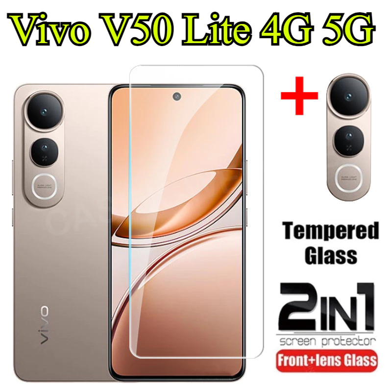 ฟิล์มกระจกนิรภัยสําหรับ Vivo V50 Lite, V50, Y200, Y200i, Y38, Y58 5G/4G 2025 ป้องกันหน้าจอและกล้อง พร้อมเลนส์ครอบเต็มจอ