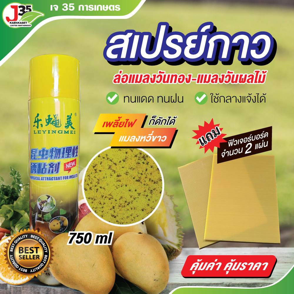 สเปรย์กาว ล่อแมลงวันทอง กาวล่อแมลงวันผลไม้ กาวเหนียวดักแมลง  แถมฟรี 2 แผ่นสีเหลือง