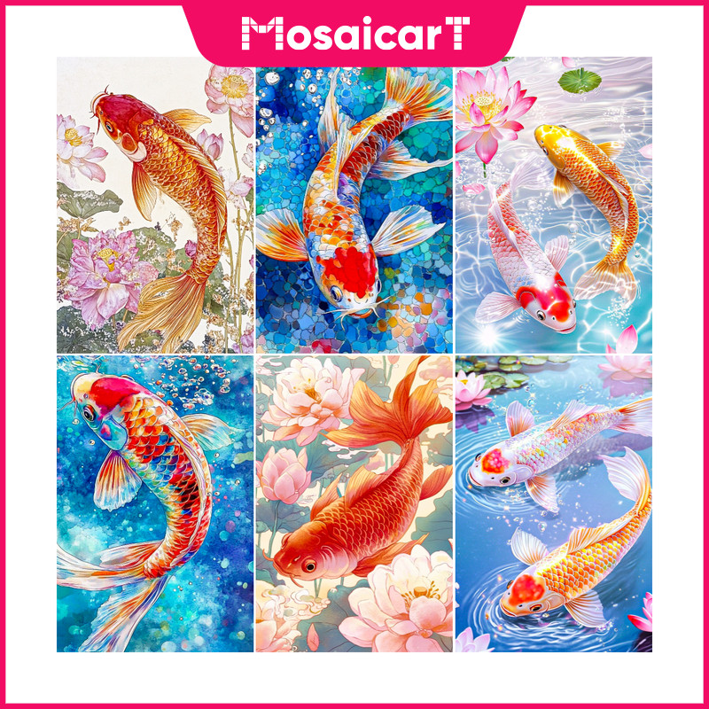 MAkoi ปลาการ์ตูน 5d ภาพวาดเพชรเต็มรูปแบบคู่มือห้องนั่งเล่นวางเพชร Cross Stitch ห้องรับประทานอาหารเพชรเย็บปักถักร้อยตกแต่งบ้าน 30x40 ซม./40x50 ซม./50x60 ซม.
