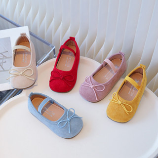 สไตล์เกาหลี Bowknot เด็กสาวหนังนิ่มหนังแบนรองเท้า Macaron สี…