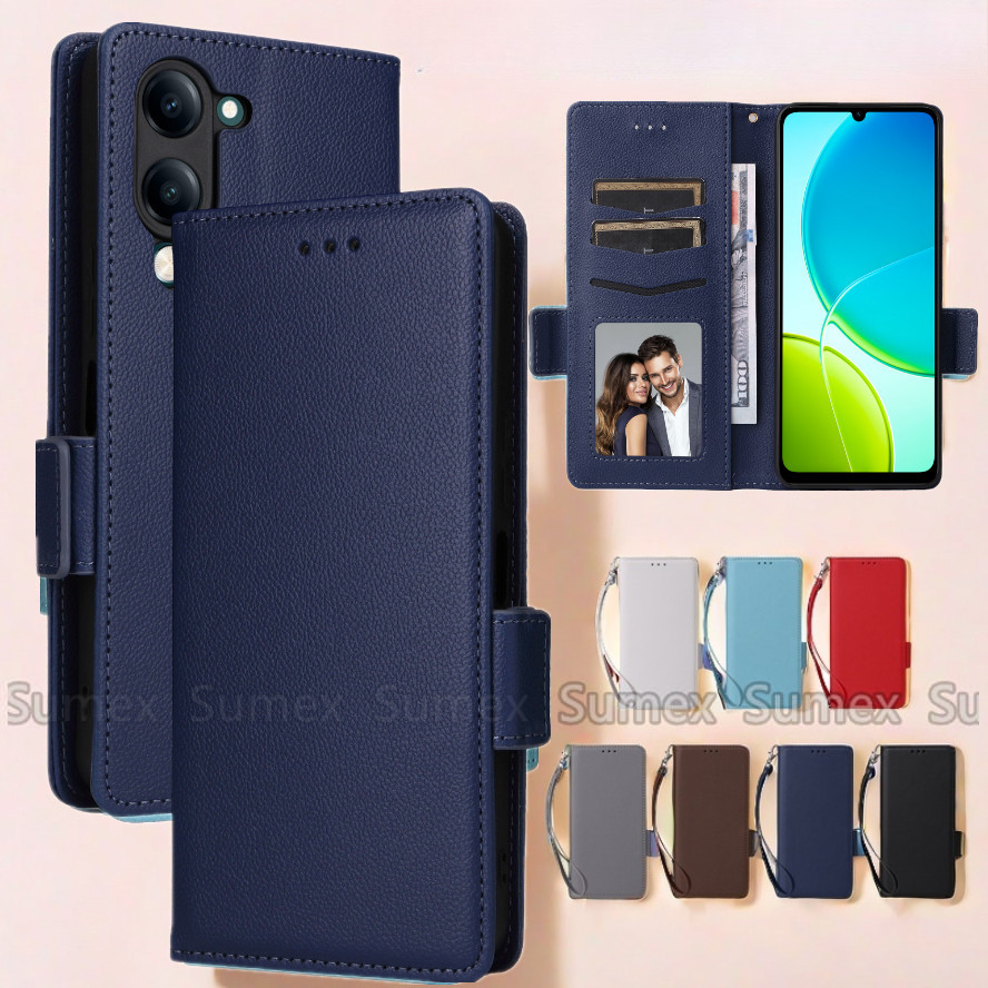 สําหรับ Vivo Y04 4G Y29S Y29T 5G 2025 เคสโทรศัพท์หนังฝาครอบ Lanyard Stand Holder ช่องใส่การ์ดแม่เหล็