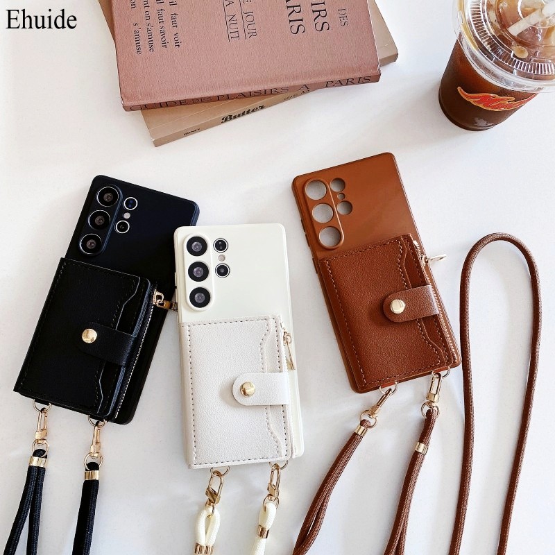 Samsung Galaxy A56 A36 A16 A26 A06 A55 A35 S25 Edge S24 Ultra Wallet Strap Case Crossbody Lanyard PU Leather Cover