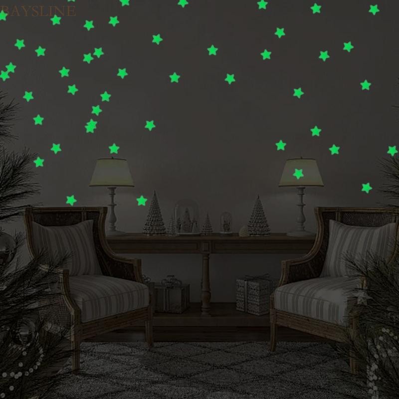 Baysli 100 ชิ้น Bright Glow In Dark 3D Star สติ๊กเกอร์ติดผนังสําหรับงานแต่งงานและงานปาร์ตี้