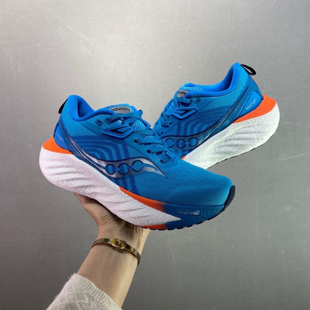 Saucony TRIUMPH 22 Running Sues สําหรับผู้ชายและผู้หญิงรองเท้าผ้าใบคู่ Unisex 2025 Cushioned และตาข่