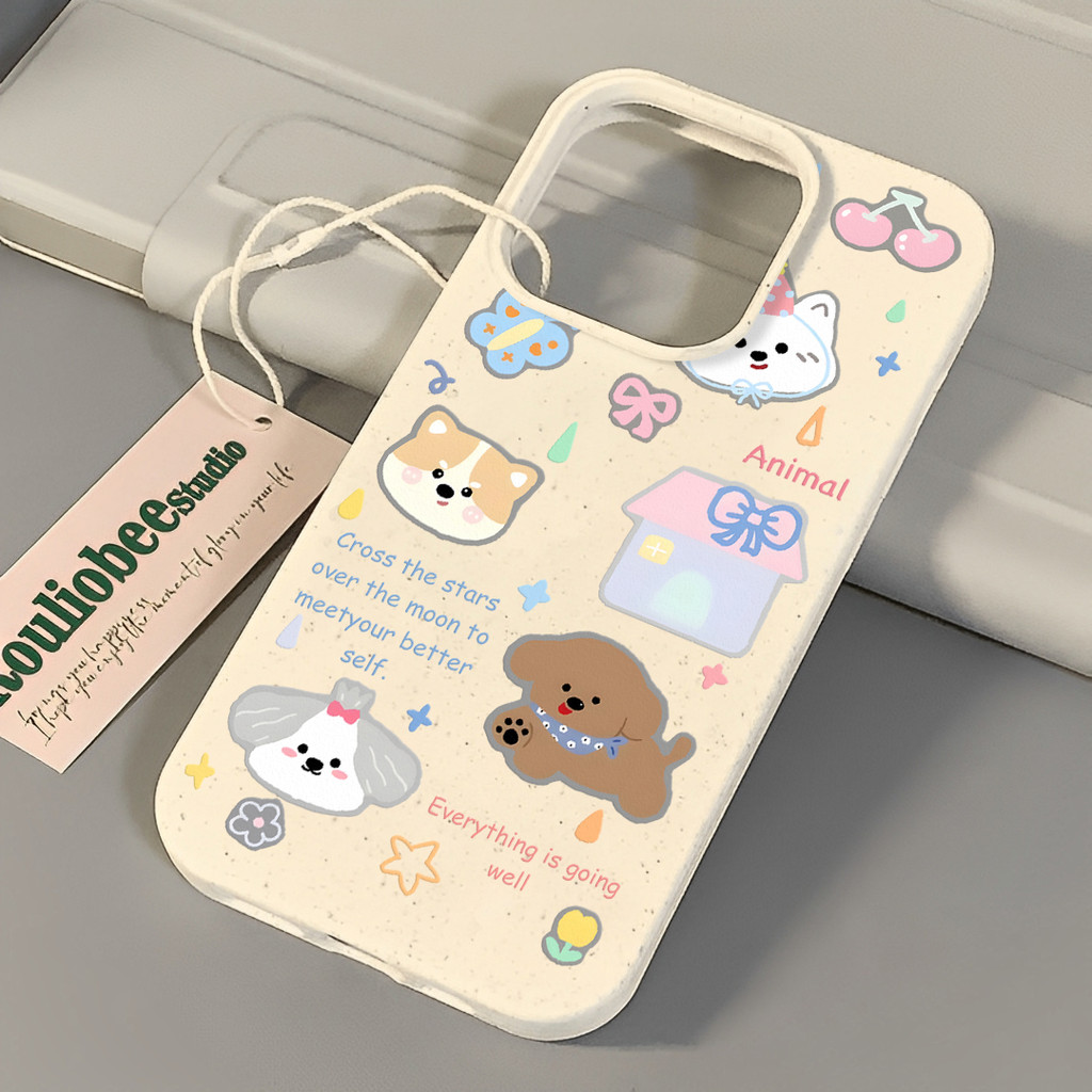 เคสโทรศัพท์ลายการ์ตูนลูกหมาสุดน่ารัก For iPhone 13 12 14 11 15 16 ProMax 14plus XR XSMAX 7Plus เคสโทรศัพท์ที่ย่อยสลายได้