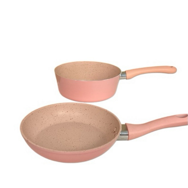 เซ็ทกระทะ หม้อเชฟล่อนมินิ สีชมพู16cm. เคลือบสารnonstickไม่ติดกระทะ  ไม่สามารถใช้กับเตาไฟฟ้า