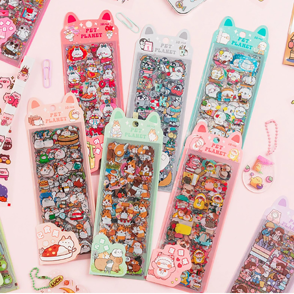 10ชิ้นการ์ตูนสัตว์เลี้ยงสติกเกอร์ ทําเอง สมุดคู่มือสติกเกอร์ตกแต่งเครื่องเขียน