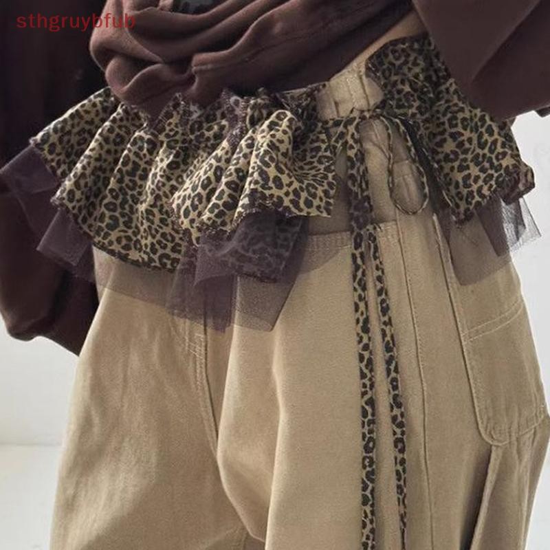 STHB เกาหลี Lace Up ตาข่ายเสือดาว Mujer Faldas Moda Ruffles Lace Up Y2K Goth อินเทรนด์ Streetwear Fa