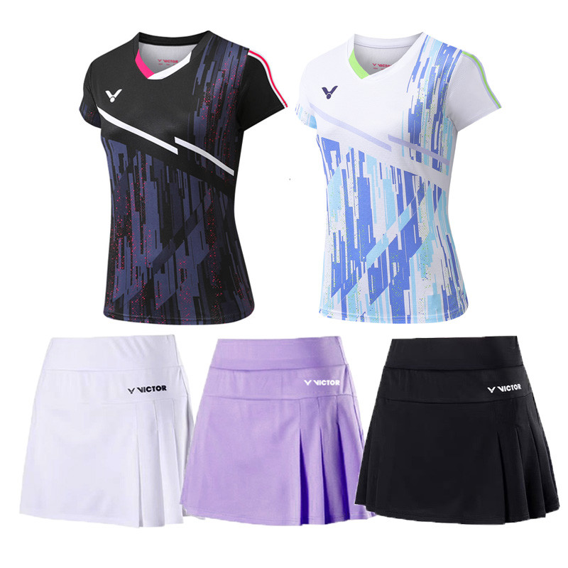 สไตล์ใหม่ 2024 ผู้ชนะ เสื้อยืดเสื้อแบดมินตันมืออาชีพชุดเสื้อแห้งเร็วกระโปรงสําหรับสาวเลดี้