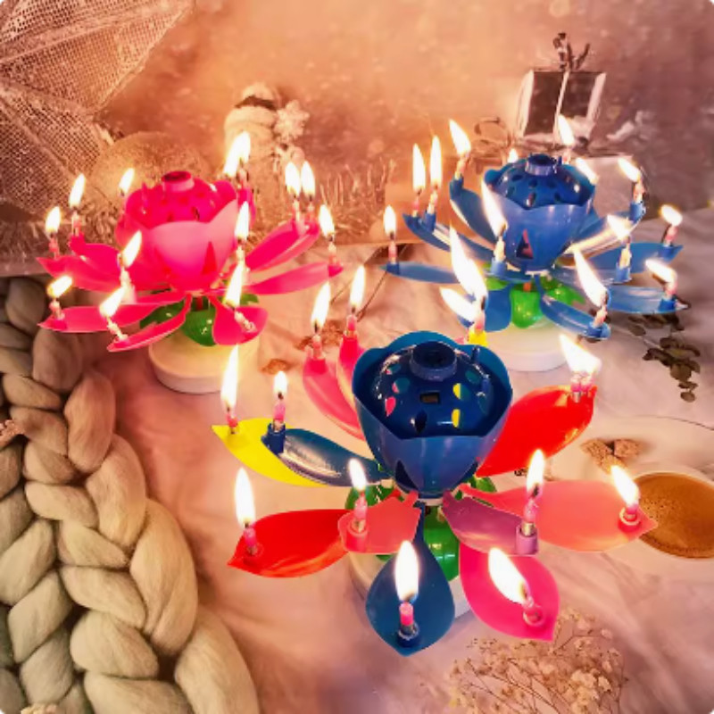 8 s Lotus Candle Cake Supplies เพลงสร้างสรรค์หมุนตกแต่งเด็ก Lotus Blossom