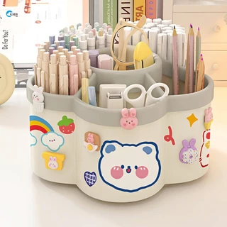 ที่ใส่ปากกาหมุนได้ Desk Organizer Smooth Edges Marker Pen Organizer Study Essentials เหมาะสําหรับนักเรียนชั้นประถมศึกษา