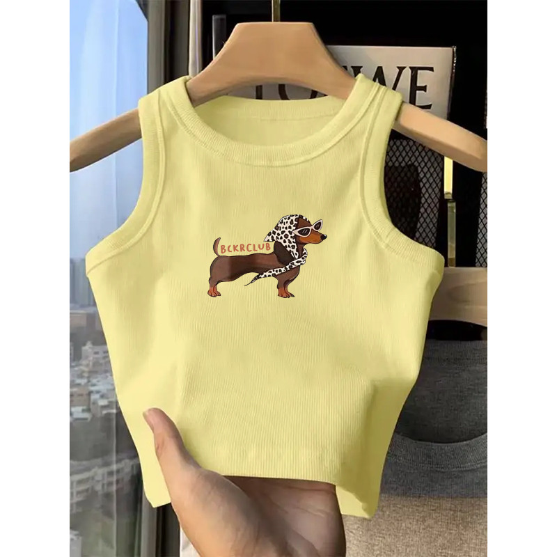 【จัดส่งตลอด 24 ชั่วโมง】🔥เสื้อกล้ามลายหมาน้อยใส่เท่ๆ🐶เสื้อครอปเข้ารูปคอกลมสำหรับสาวแซ่บฤดูร้อนYG1804