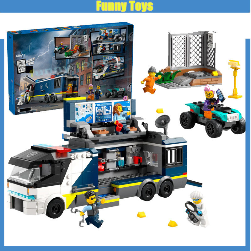 60418 Police Mobile Crime Lab Truck ของเล่นบล็อกตัวต่อเด็กชายและเด็กหญิงของขวัญ รถบรรทุกห้องปฏิบัติก