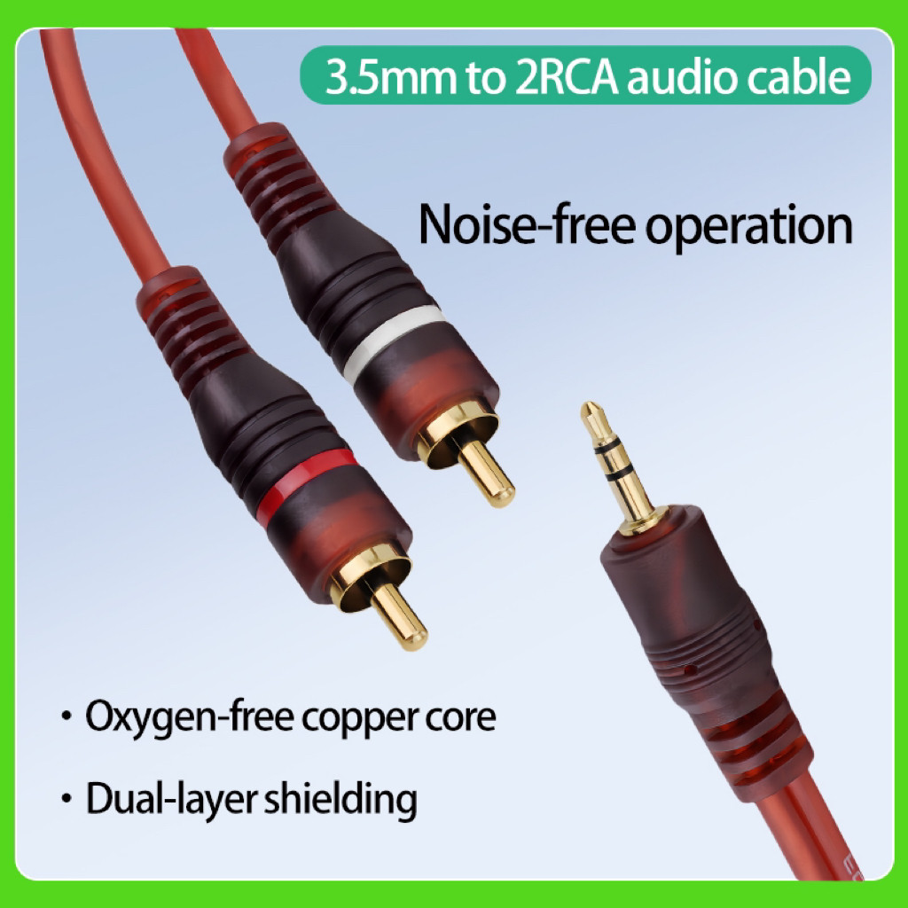 1.0M/1.5m/3.0m/5.0m3.5mm ถึง 2 สายสัญญาณเสียง RCA,สําหรับโทรศัพท์,หูฟัง,ลําโพงสีดํา 3.5 มม.แจ็คสเตอริโอ 2 RCA Male Aux สายสัญญาณเสียงลวด