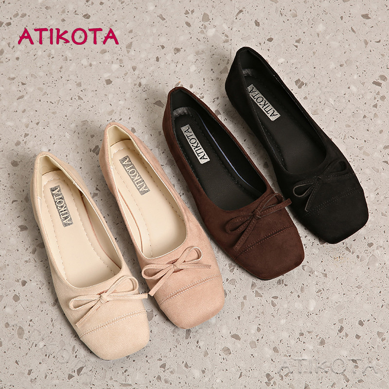 Atikota ผู้หญิงแฟชั่น Bowknot รองเท้าแบนสุภาพสตรีน้ําหนักเบา Breathable Slip-on ปากตื้น Flats