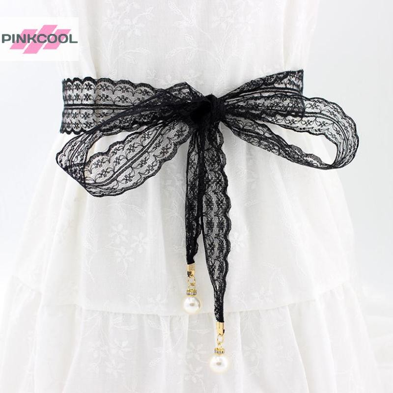 PINKCOOL เข็มขัดเอวลูกไม้ประดับมุก สำหรับชุดหรูหรา สวมใส่ได้ในหน้าร้อน