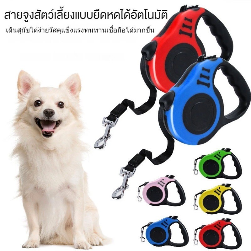 สายจูงสุนัข 5m สายจูงทนทานอัตโนมัติ Retractable ไนลอน Cat Lead Extension ลูกสุนัขเดินวิ่งตะกั่วรูเล็ตสําหรับสุนัข