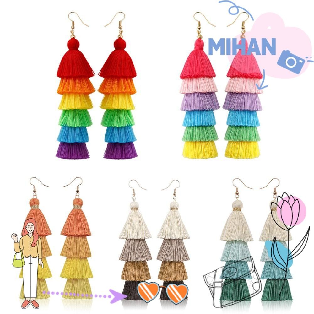 เดือน ชั้นต่างหูพู่,พู่โบฮีเมียนสายรุ้งต่างหู, LGBTQ สีสัน Braid Dangle ต่างหู Parade อุปกรณ์เสริม