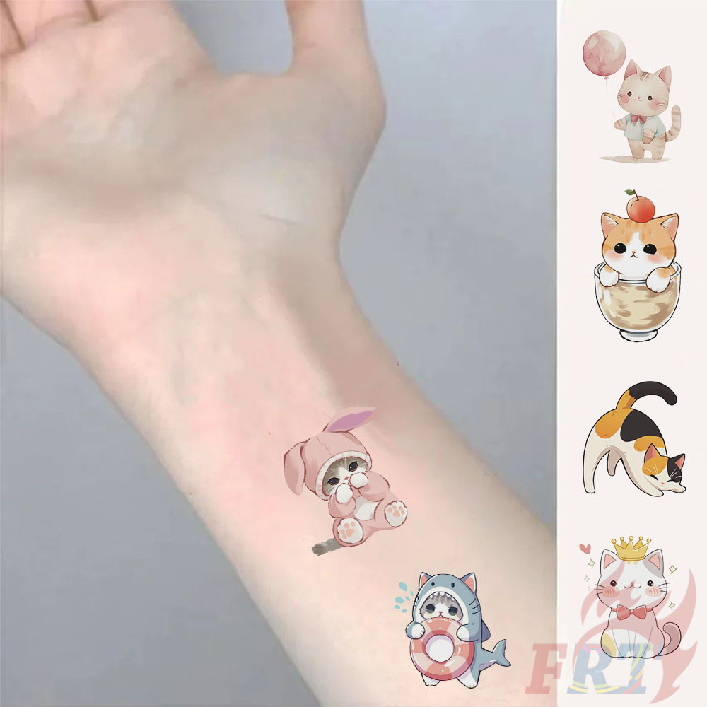 10แผ่น/ชุด ❤ สติ๊กเกอร์รอยสักชั่วคราวแมวการ์ตูนน่ารัก ❤ รอยสักกันน้ําสําหรับแขนเซ็กซี่กระดูกไหปลาร้าร่างกายศิลปะมือเท้า - รูปที่ 4