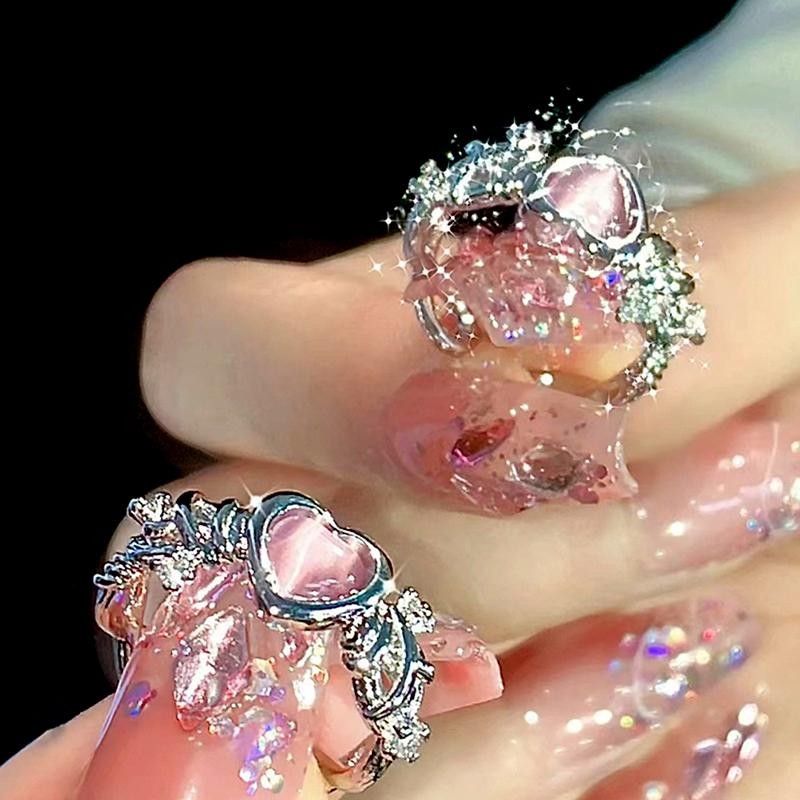 Alt แฟชั่นแหวนหัวใจ Cat Eye Peach Heart ปรับแหวนผู้หญิงแฟชั่นประณีตงานแต่งงานเครื่องประดับของขวัญ DRG