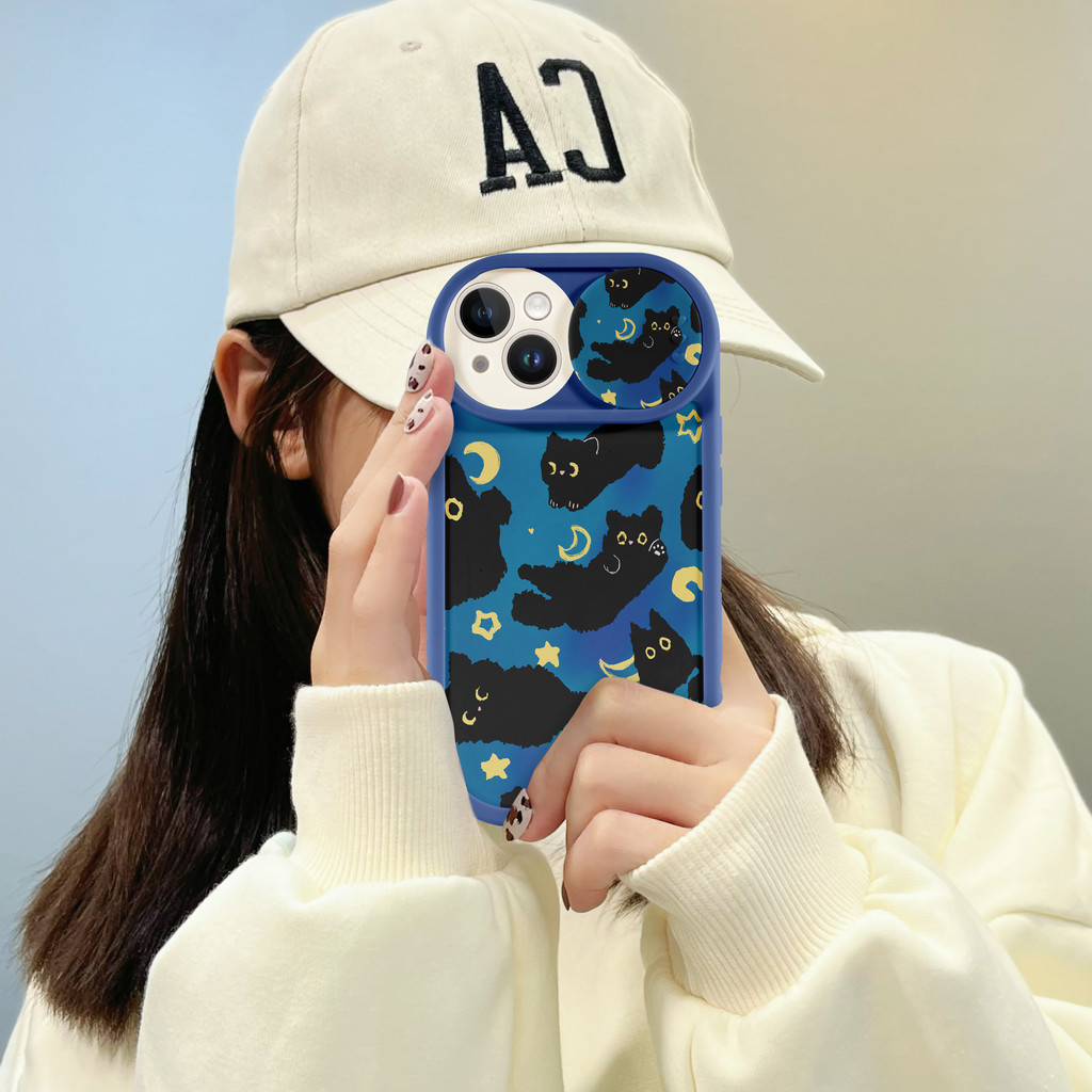 แมวสีน้ำเงิน วงกลมเลื่อนสําหรับiphone 15 Pro Max 16 14 XR 13 12 11 Pro Max 8 7 6 6S Plus X Xs Max Se 2020 13 12 11