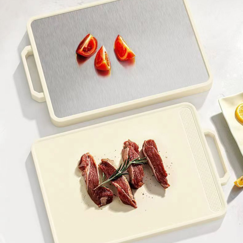 เขียง(pp+ สแตนเลส) 43*40*1.6cm ใช้ได้สองด้าน สีขาวแบบนอร์ดิค ป้องกันแบคทีเรีย เกรดอาหาร - รูปที่ 6