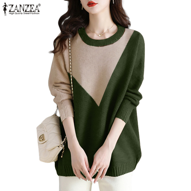 Zanzea เสื้อกันหนาวคอกลมแขนยาวลําลองเกาหลีสําหรับผู้หญิง