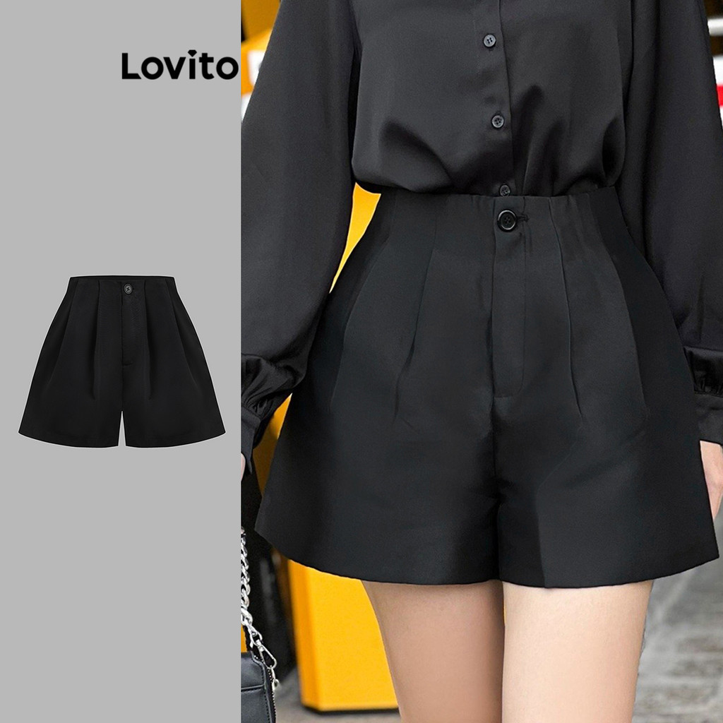 Lovito กางเกงขาสั้นทรงลำลองสำหรับผู้หญิง L109MD006