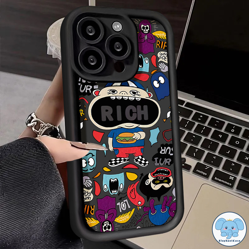 กราฟฟิตีแฟชั่นเข้ากันได้เคสไอโฟน 11 16 13 12 14 15 Pro Max 16 6 8 7 6s Plus XR X XS Max SE 2020 เย็นผีภาษาอังกฤษเคส