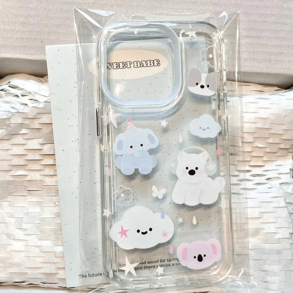 Rainy Day สัตว์น่ารักการ์ตูนโปร่งใสกรณีนุ่มสําหรับIphoneกรณี 16promax 15 15promax 14promax 13pro 13promax 11 12promax 7PLUS XR
