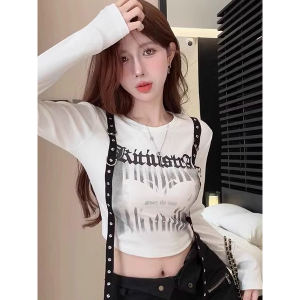 เสื้อยืดแขนยาวสีดำสำหรับสาวฮอตสำหรับผู้หญิงเสื้อตัวสั้นพิมพ์ลายพิมพ์ลายดอกไม้พิมพ์ลาย ราคา ถูกที่สุด ดีลบีเคเค แกลเลอรีภาพที่ 7