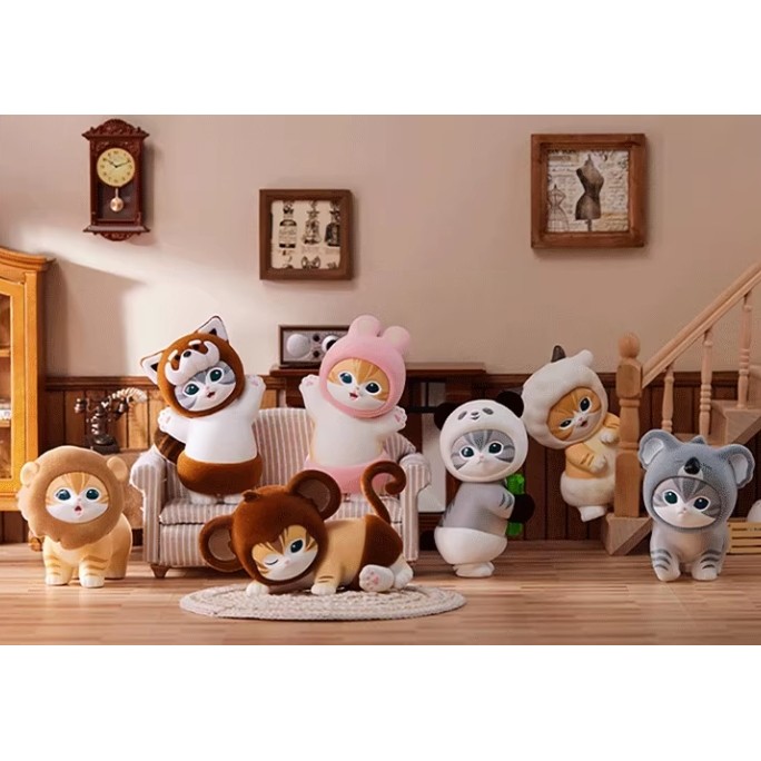 ของแท้แมวFu Sandy Flockedกล่องตาบอดสัตว์Furry Partyรูปอินเทรนด์แมวตุ๊กตาเครื่องประดับของขวัญหญิง