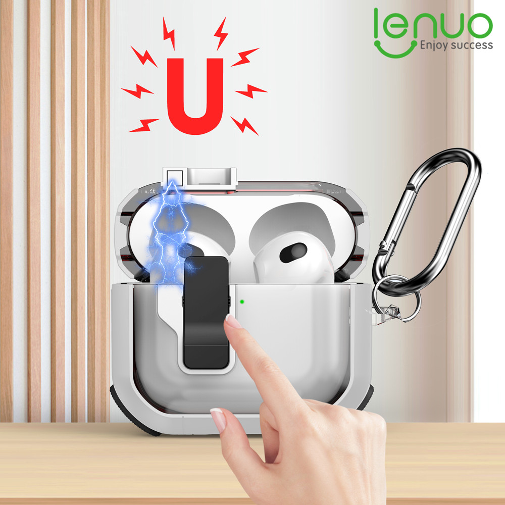Lenuo พร้อมพวงกุญแจสําหรับ AirPods gen 4 anc Pro 2 3 1 Airpod Pro2 เคสแอร์พอต Case ปลอกกันกระแทกแม่เหล็กโปร่งใสล็อคอัตโนมัติ