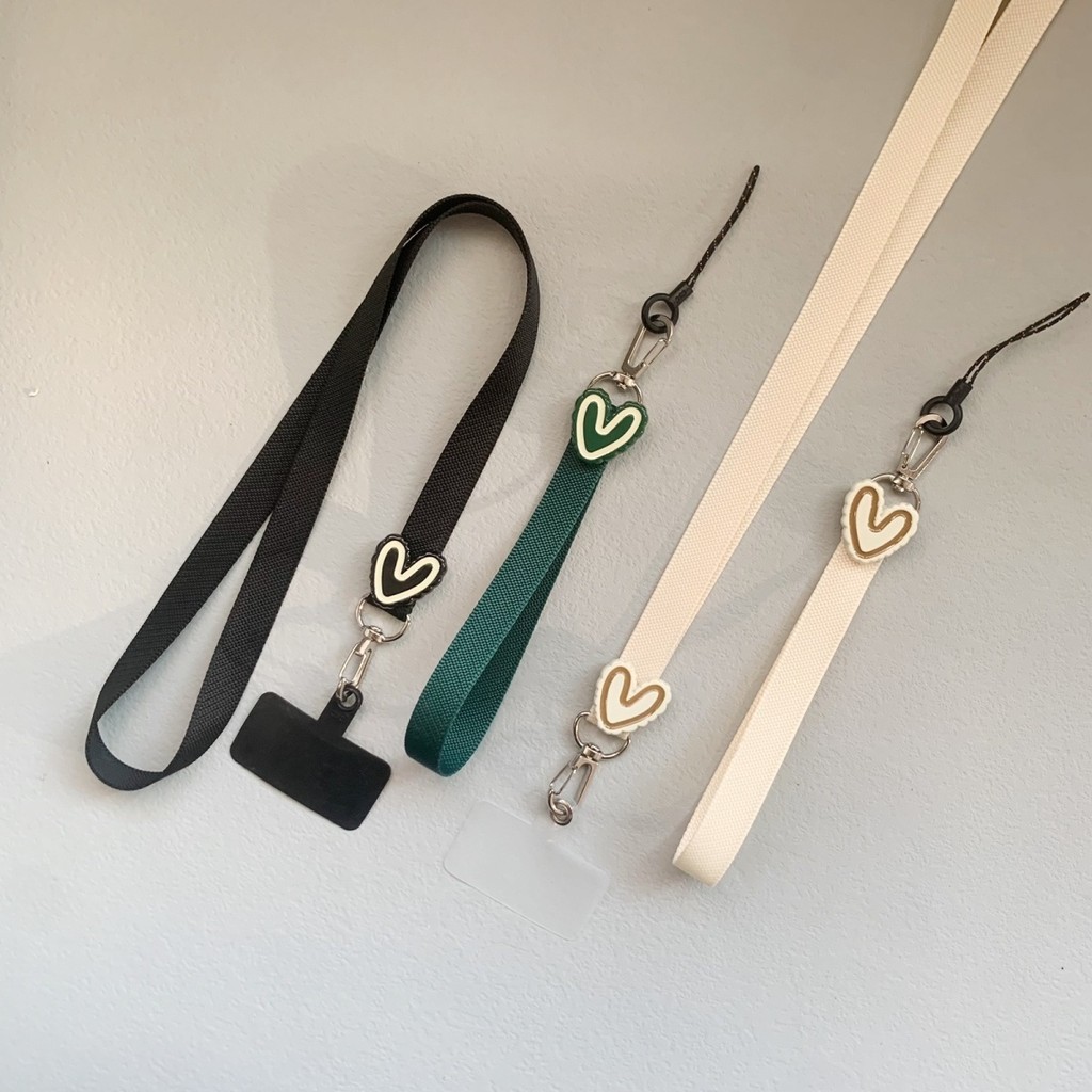 สีเบจสีเขียวเข้มผิดปกติรักเคสโทรศัพท์เชือกเส้นเล็กแพทช์ห้อยคอสายคล้องมือสั้นผู้ถือบัตรที่สําคัญสายคล้อง รหัส