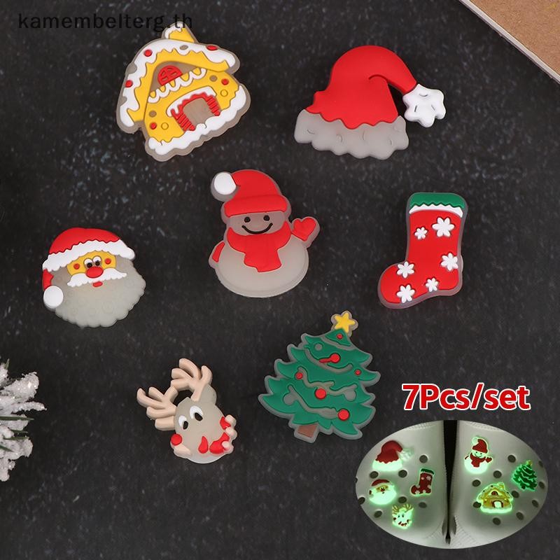 Kam 7 ชิ้นคริสต์มาส Luminous รองเท้า Ch น่ารักการ์ตูน X-mas รองเท้าหัวเข็มขัดรองเท้า Pin อุปกรณ์ตกแต่ง Xmas ของขวัญปีใหม่ TH