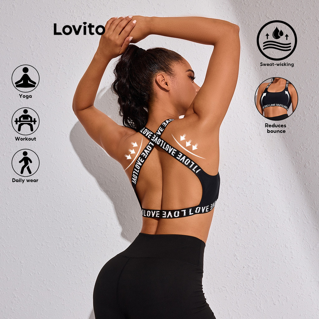 Lovito สปอร์ตตี้สีพื้นBraid เสื้อชั้นในกีฬาสำหรับผู้หญิง LBL17722