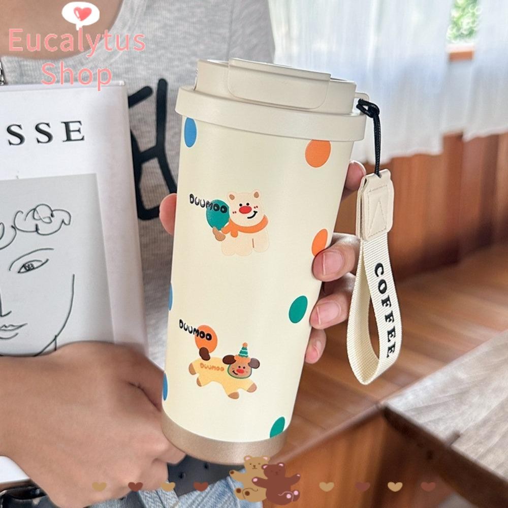 Eucalytus1 ถ้วยกาแฟ, 530ml ถ้วยเก็บความร้อนการ์ตูนสองชั้น, ป้องกันการรั่วซึมสแตนเลสความจุขนาดใหญ่ Reausable ฉนวนถ้วย Drinkware