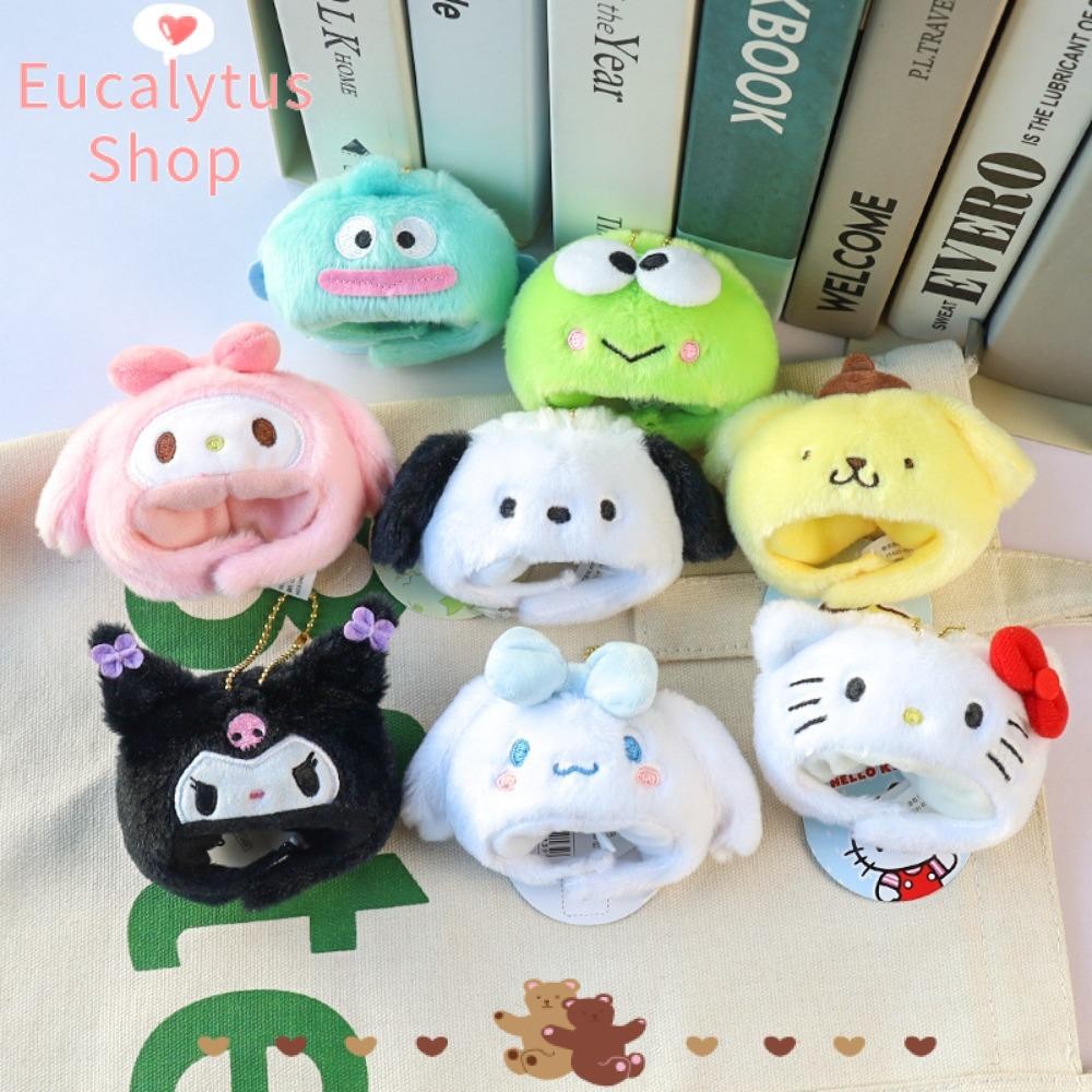 Eucalytus1 จี้ปกหัวตุ๊กตา, แต่งตัว Kawaii Mymelody Kuromi Cinnamoroll Cross-Dressing หมวกตุ๊กตา, การ์ตูนอุปกรณ์เสริมตุ๊กตาพวงกุญแจของขวัญ
