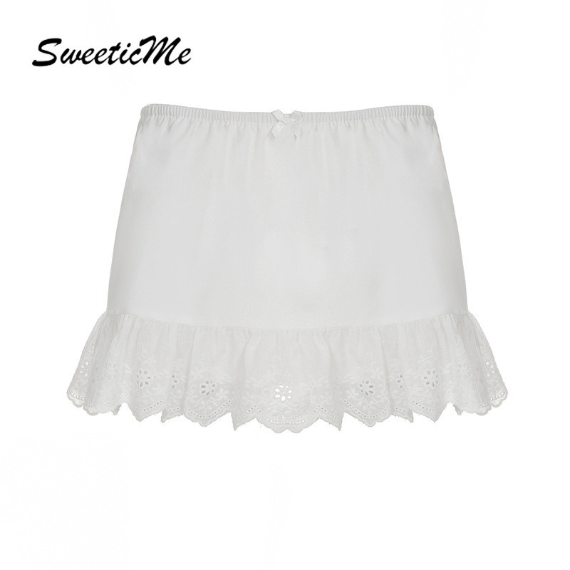 Sweeticme ของผู้หญิง 2024 แฟชั่นใหม่สีทึบหวานกลวงสลิมฟิตทุกการแข่งขันกระโปรงทรงเอ