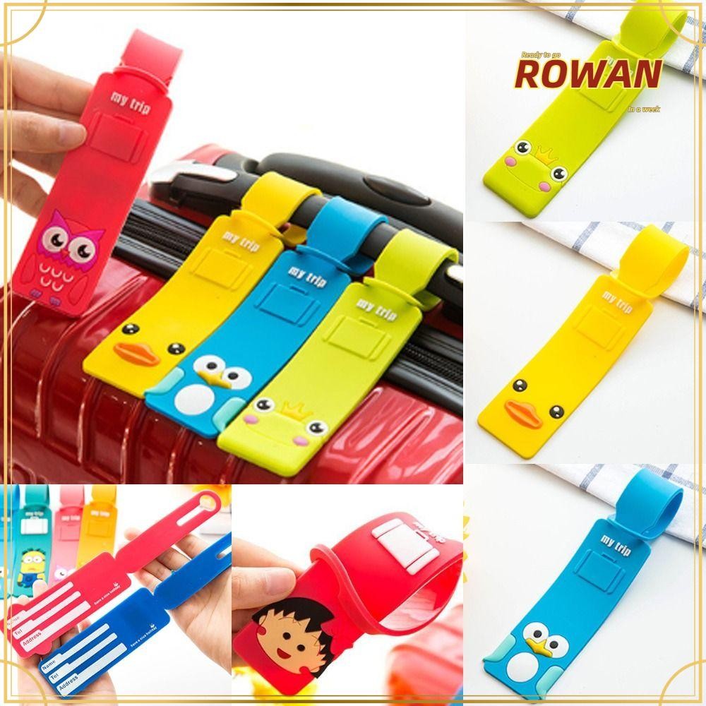 Rowans แท็กกระเป๋าเดินทางลายการ์ตูนแบบนุ่มสายรัดฉลากกระเป๋าเดินทางสีแดงกระเป๋าเดินทางอุปกรณ์เสริมกระเป๋าเป้สะพายหลังป้ายขึ้นเครื่อง